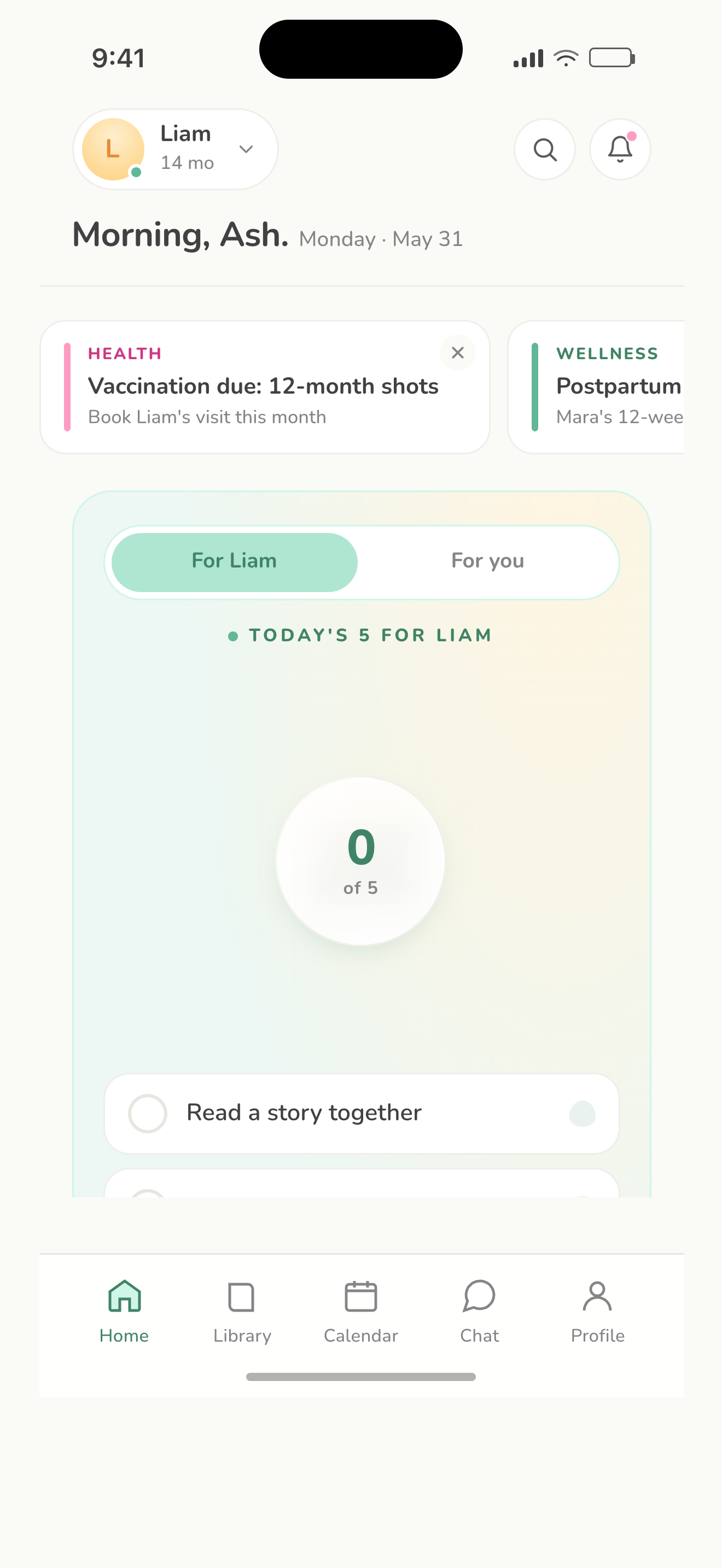 The Daily 5 flower in the Avela app